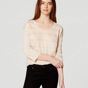 LOFT Shimmer Stripe Drapey Tee 3/4 Sleeve Medium